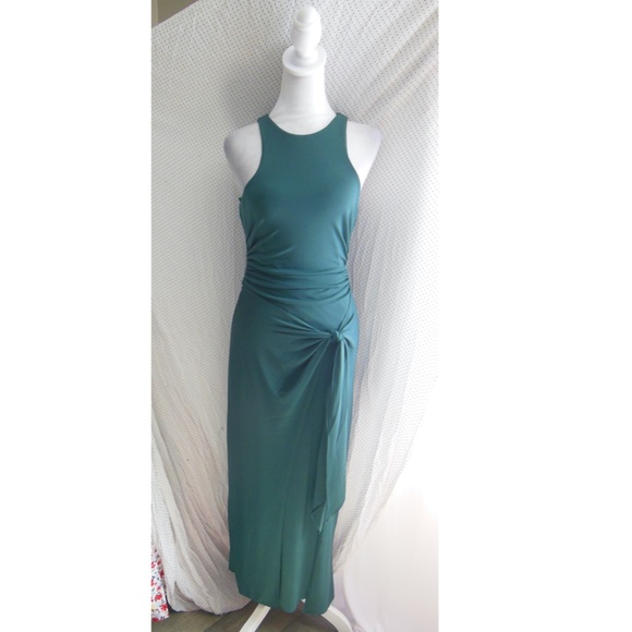 $395 NWT Cinq à Sept GREEN ONYX Andie FRONT WRAP Side Tie RUCHED Maxi DRESS US 8 - Picture 4 of 12